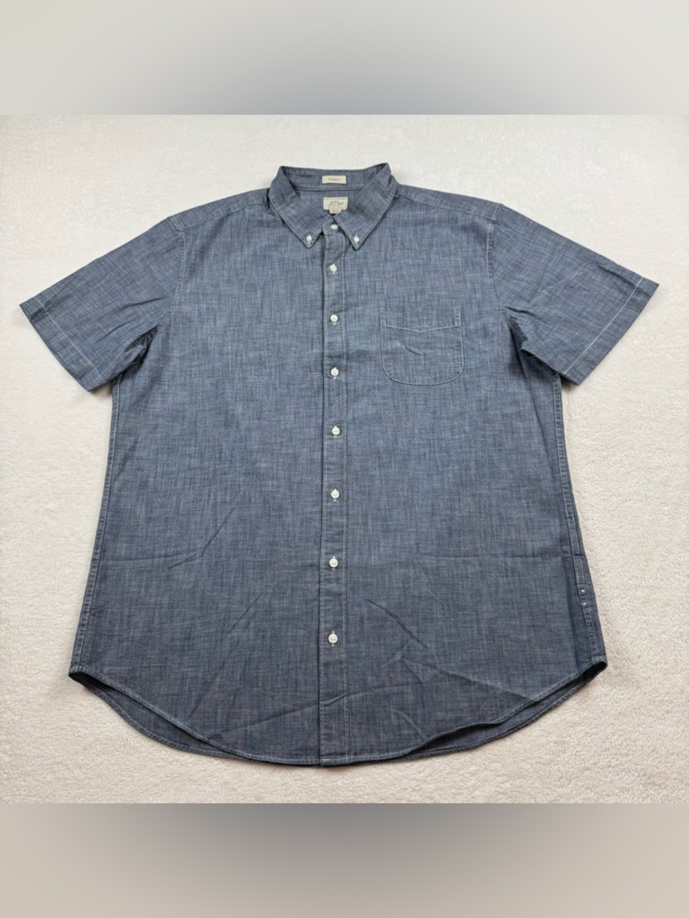J-Crew chambray shirt men’s Sz XL-T gray short sleeve button down organic cotton